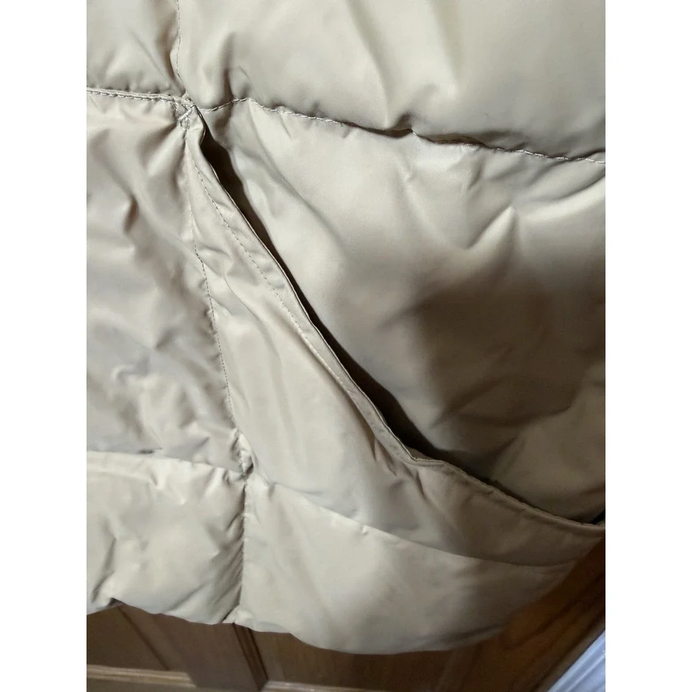 Lands End Vest Mens 2XL Tan Beige Goose Down Puffer Quilted Nylon Outerwear Snap